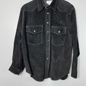 Elegant Black Leather Pearl Snap Shirt